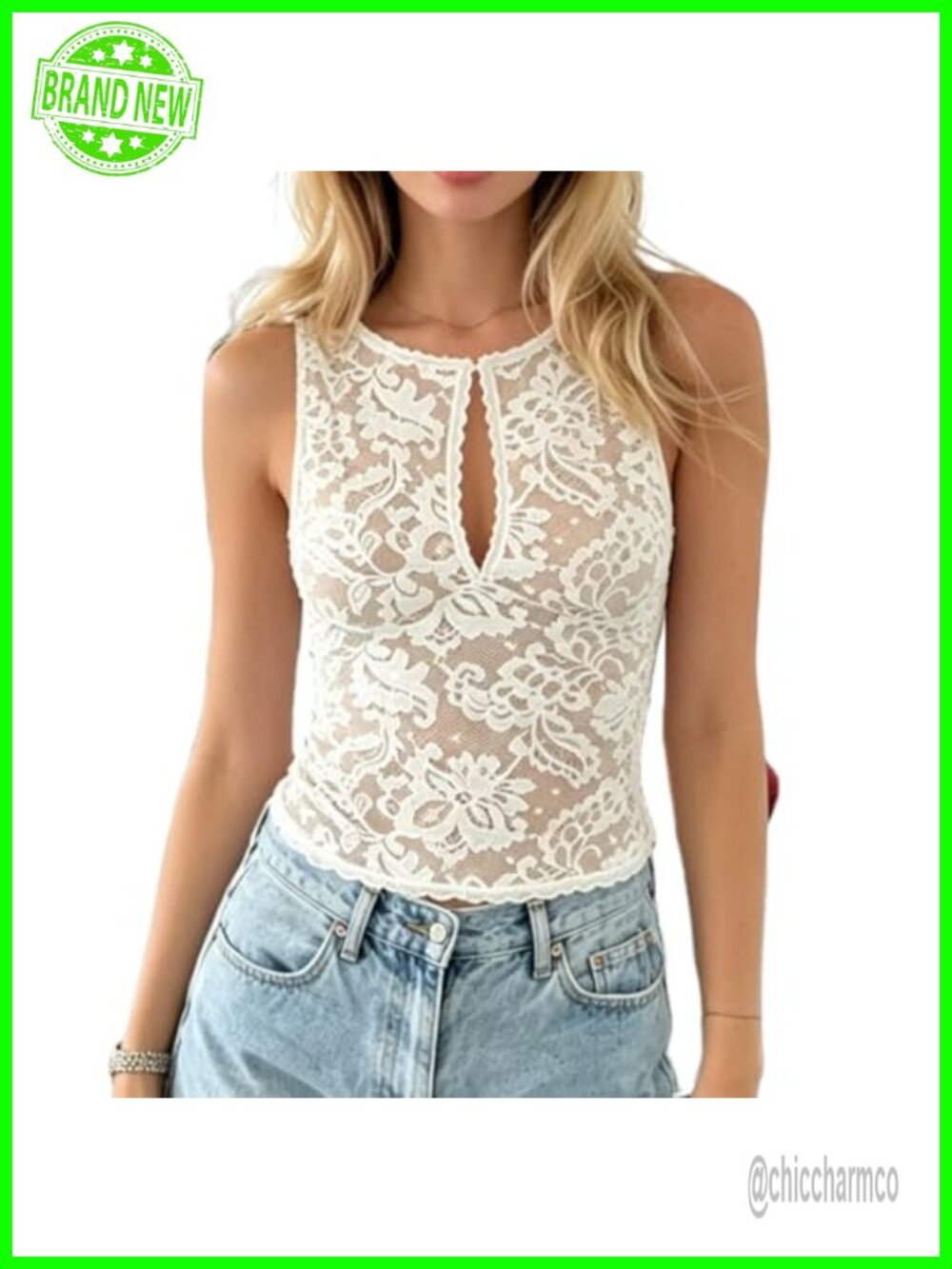 Women's Lace Cutout Tank Top Keyhole Floral Sleeveless Mesh Sheer Camisole